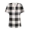 Women's Casual Fashion V-Neck Button Plaid Printed Short Sleeve Top