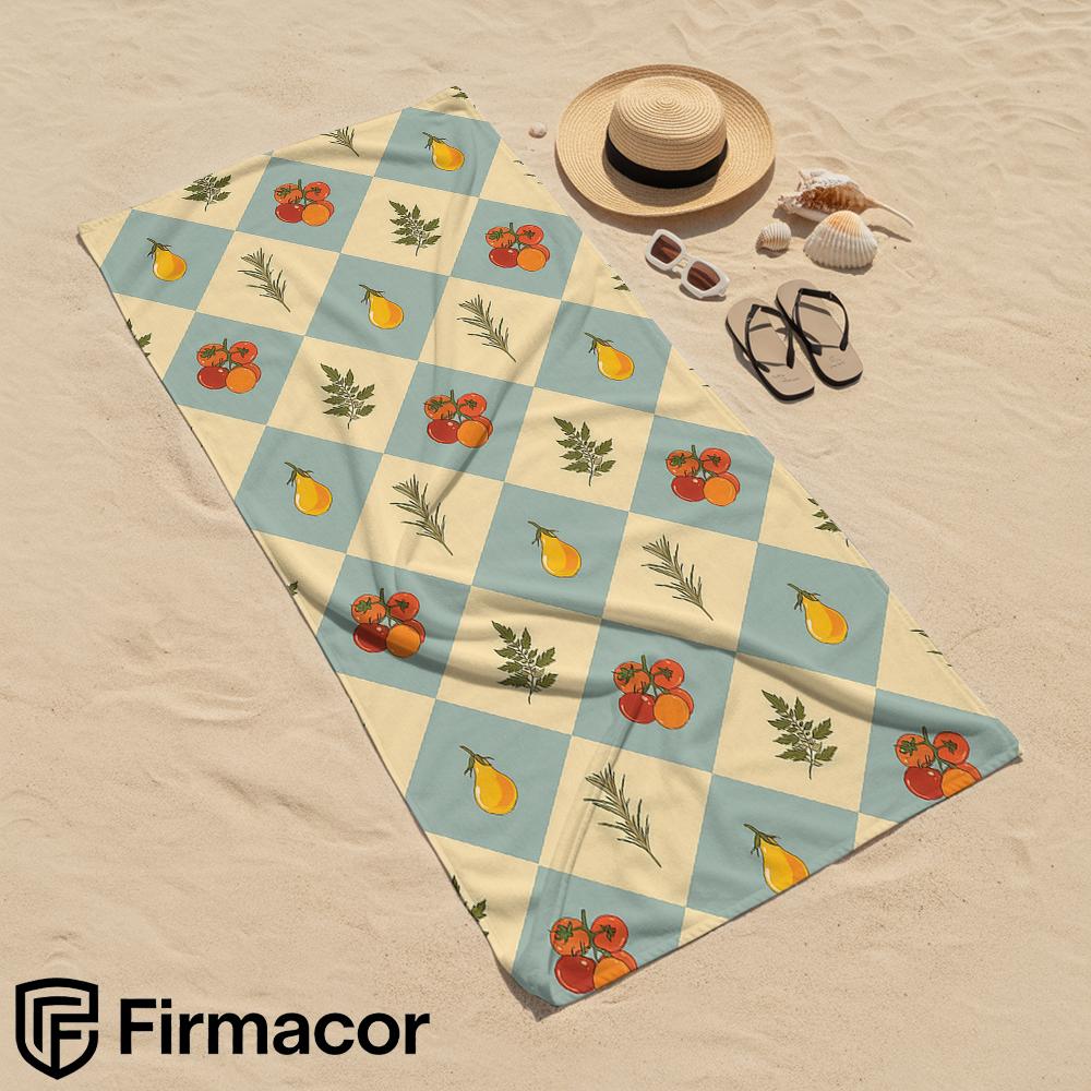 Retro Vegetable Checker Microfiber Beach Towel Quick Dry Sand Free Oversized Soft Absorbent Bath Towel for Swimming Pool Travel