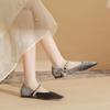 22306 flache Schuhe Damen dicker Absatz neu eckige Spitze Strass Wort mit Mary Jane Schuhen Französisch leichte Mund Wildlederschuhe