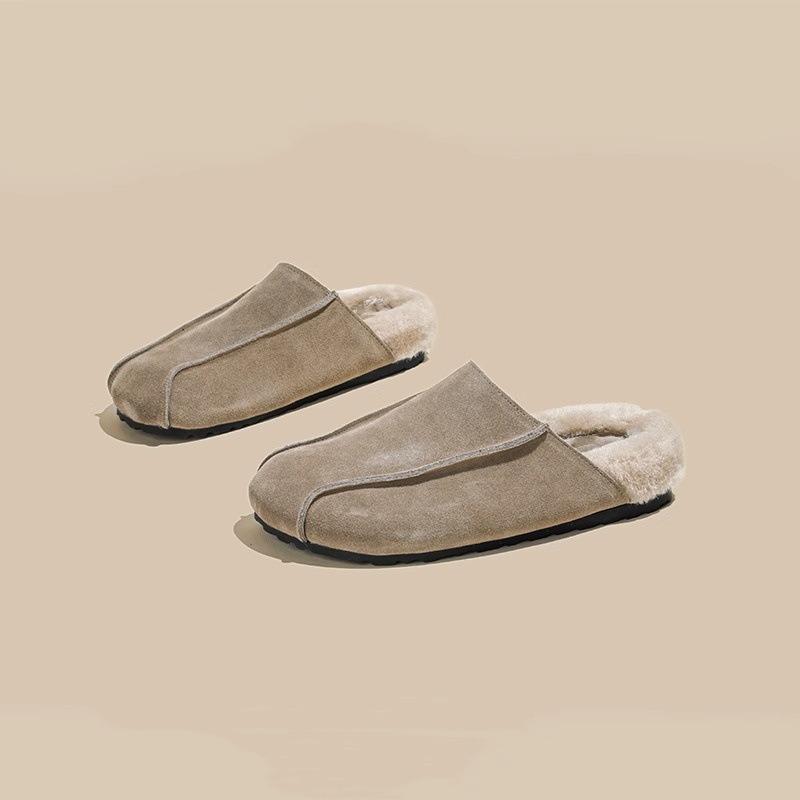 Baotou velvet half slippers women's winter new thick-soled fluffy slippers outer cotton slippers