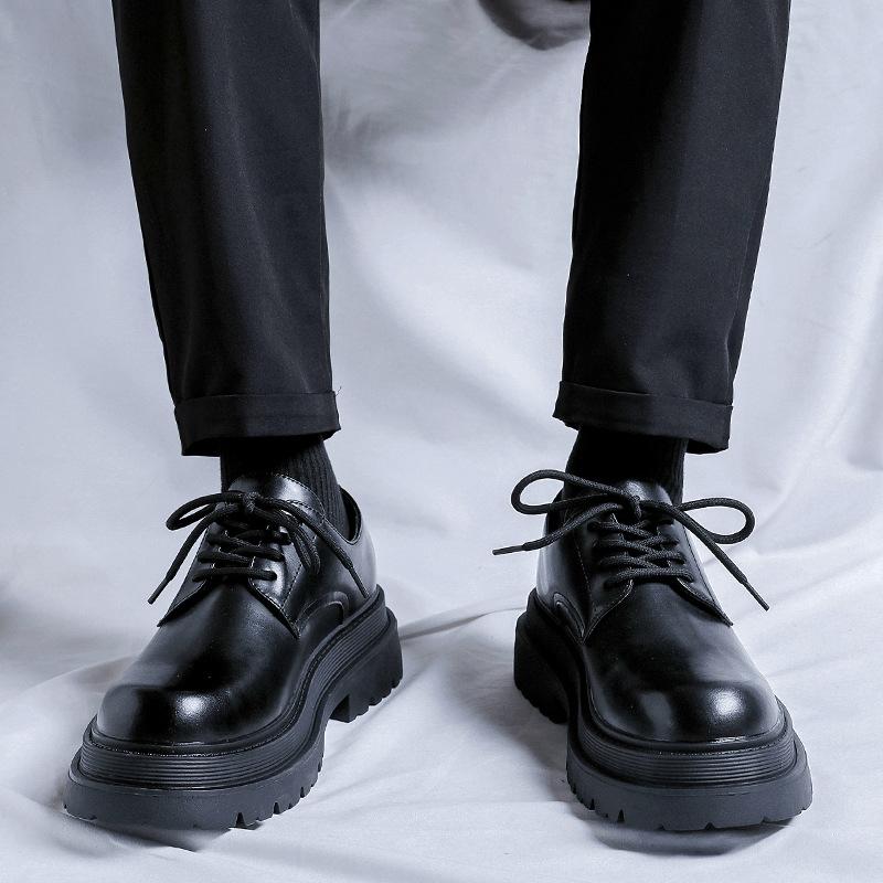 Plateau-Schuhe im britischen Stil, kleine schwarze Lederschuhe für Herren, koreanische Version, runde Spitze, Derby-Schuhe, trendige Retro-Ins, vielseitige Schuhe 58863-R