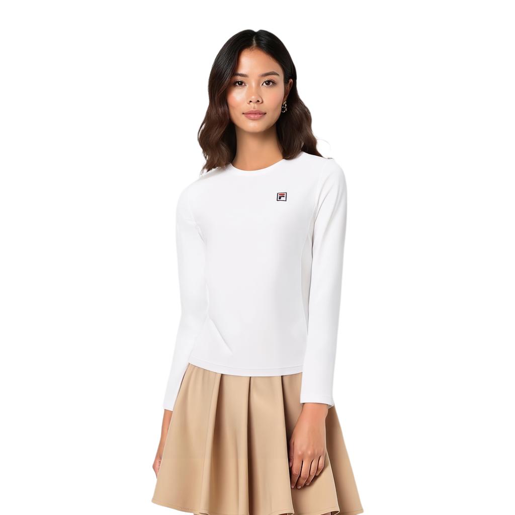 Fila Tennis Simple Classic Casual Slim Fit Knitted Long Sleeve T-Shirt Women Tops Jade-White A11W543206FWT