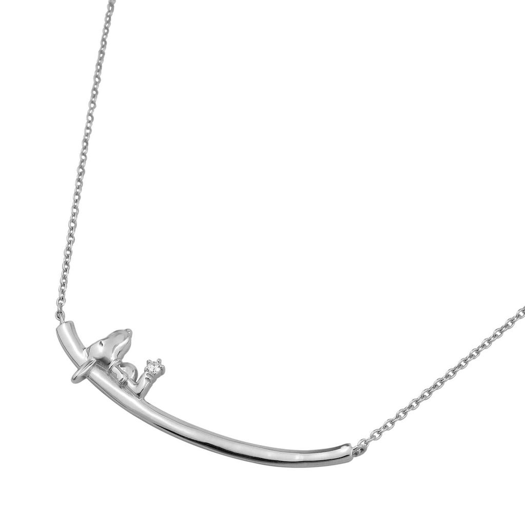 SNOOPY Official Snoopy Diamond and Silver Simple Perfect for Adults U-Line Necklace, 925, Women's, U-Line Design,