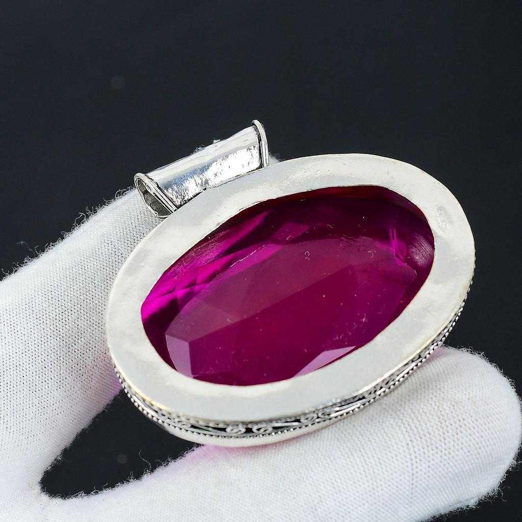 Großer rosafarbener mystischer Topas Edelstein Silberanhänger in 925 Sterlingsilber - Handgefertigtes Design, Alltagsschmuck, Einzigartiger Anhänger Vatertagsgeschenk