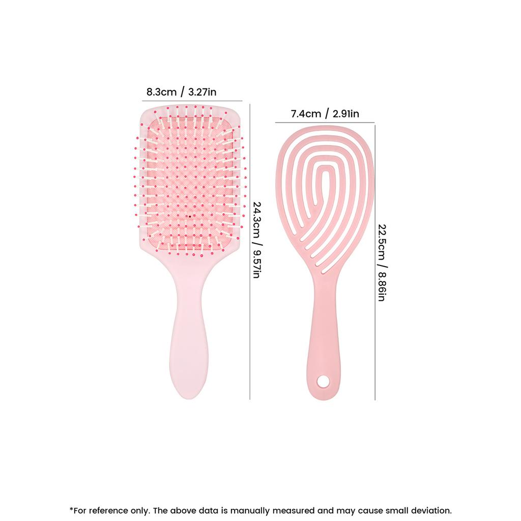 Pink Hair Brush Combo Set 2 Styles Soft Bristles for Effortless Detangling and Everyday Hair Styling Needs