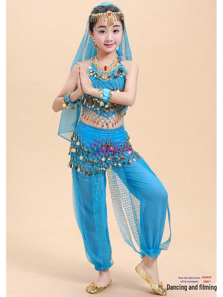 Costume Etnico Danza dello Xinjiang per Bambini - Set Performance Danza del Ventre con Pantaloni Evidenziati