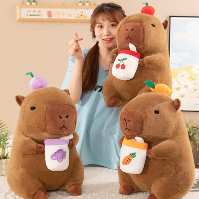 Milk Tea Fruit Cup Capybara Plush Toy Dolls Room Decoration Grape Cherry Carrot