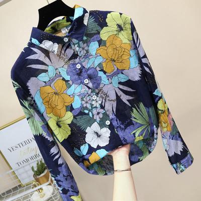 Women's Spring and Autumn Floral Shirt Casual Loose Shirt Plus Size Shirt