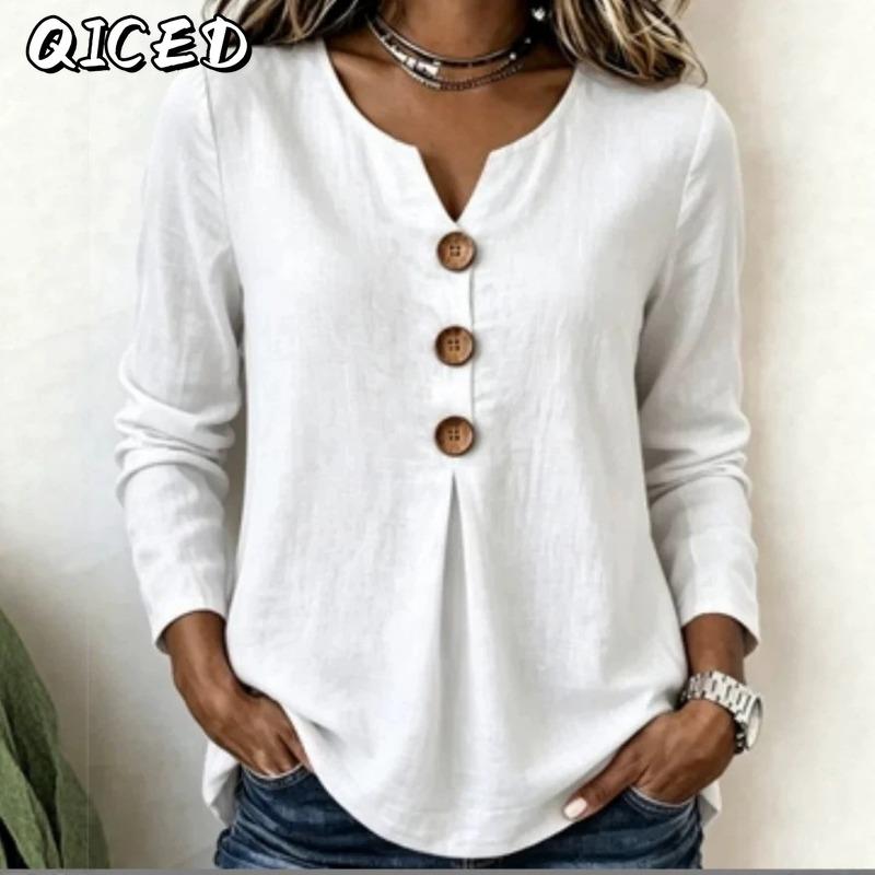 QICED Bluse e Camicie Casual da Donna con Scollo a V e Maniche Lunghe