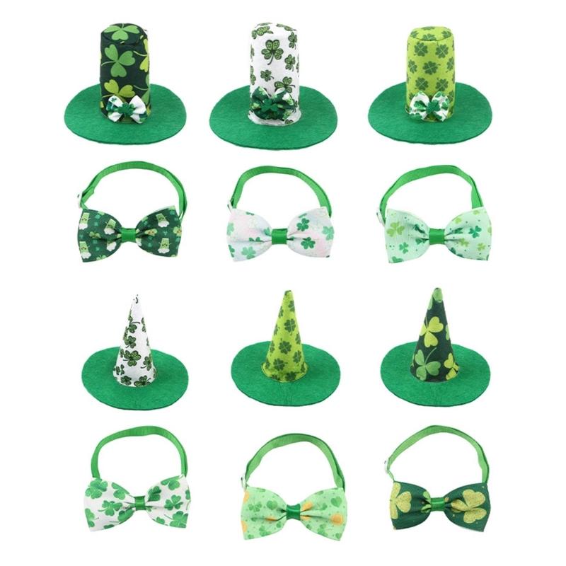 Dog Top Hat Collar Holiday Shamrocks for Small Medium Girl Dogs Cats Dog Collar Necklaces Kerchief Costumes