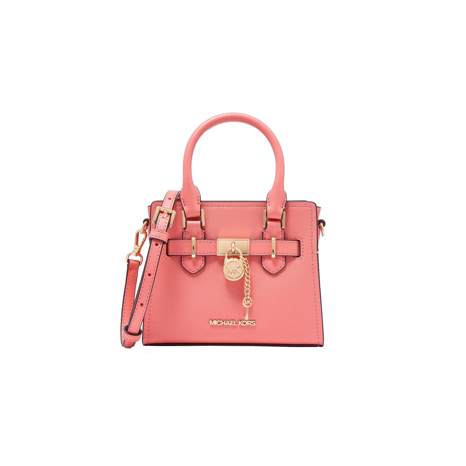 

Michael Kors MK Hamilton Series Gold Lock Leather And Faux Leather Mini Tote Shoulder Crossbody Bag Women bags Orange Pink 35H3GHMC0L-654 Basic Set (Bag+Tag)