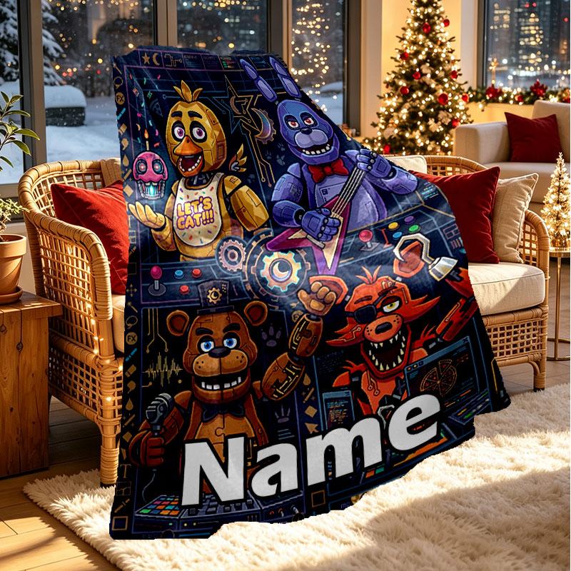 Custom Name Personalized Five Nights at Freddy's Print Blanket, Home Decor, Bedroom, Sofa, Camping, Couch, Gifts for Birthday Christmas