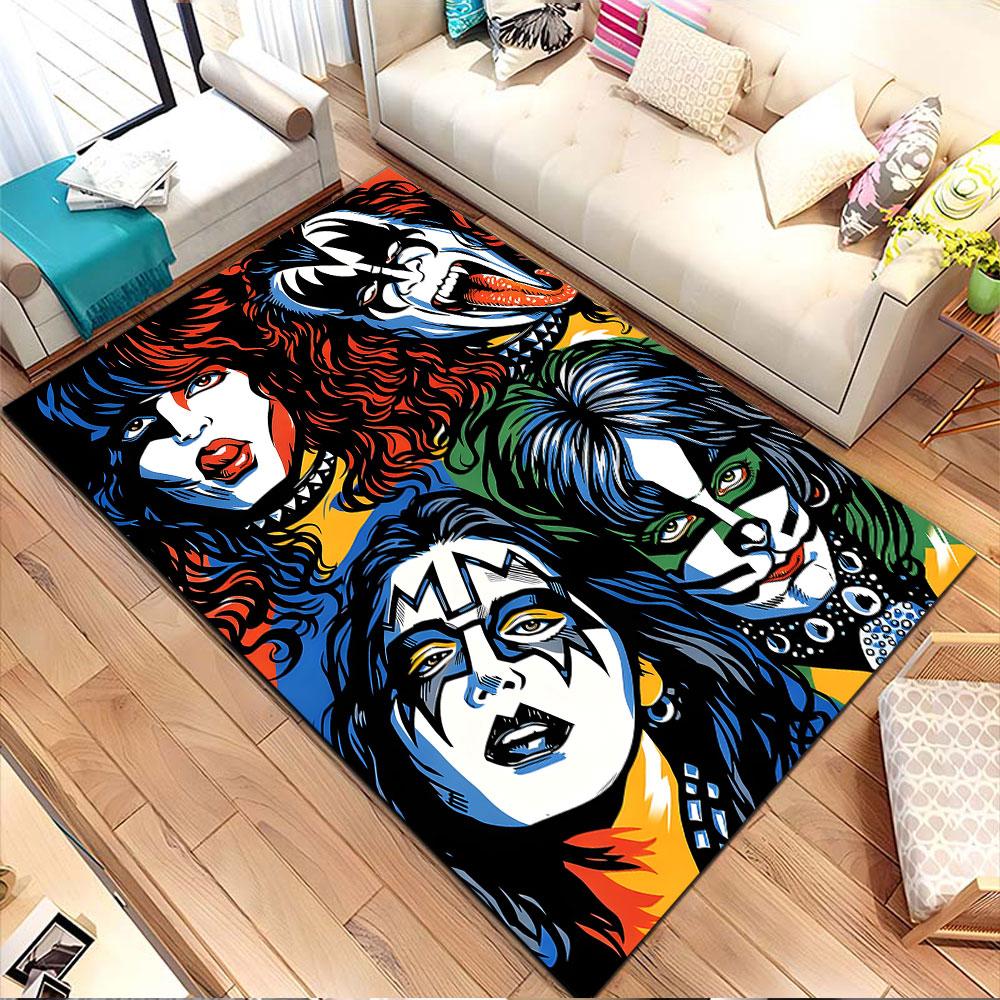 Colorful Rock Band Makeup Art Patterned carpet, non slip mat suitable for living room and bedroom sofas