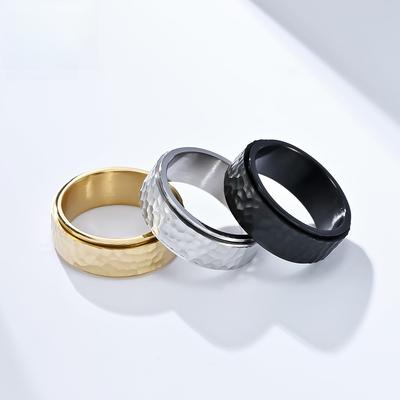 I Cool Wind Beats Honeycomb Pattern Titanium Steel Rotating Ring Small and Unique for Men and Women