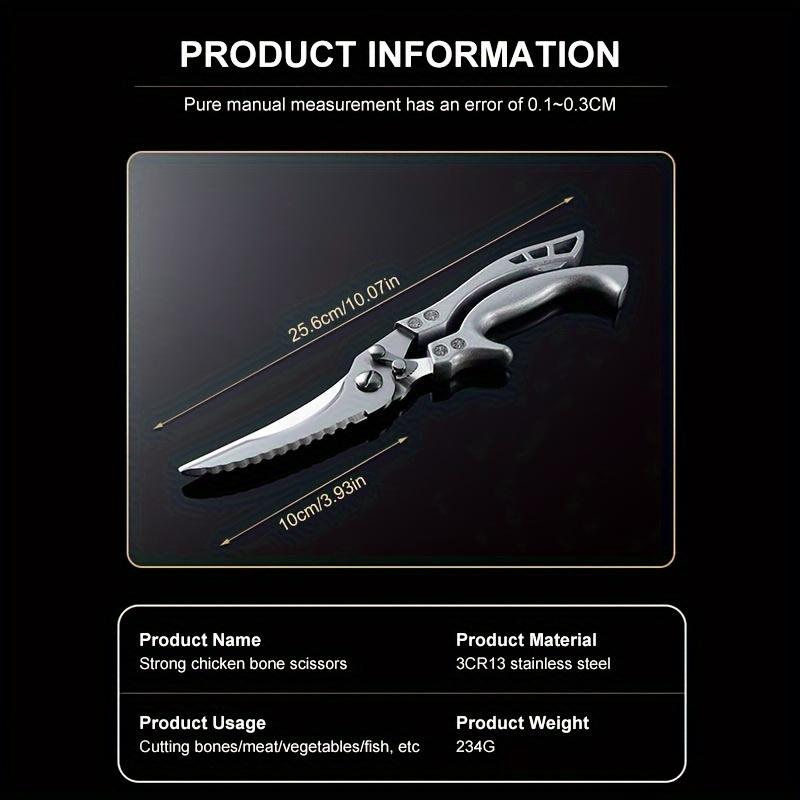 1pc Stainless Steel Kitchen Scissors Ultra-Sharp Rust-Resistant Multipurpose for Fish Meat Chicken Fruits Vegetables Durable Ergonomic Design
