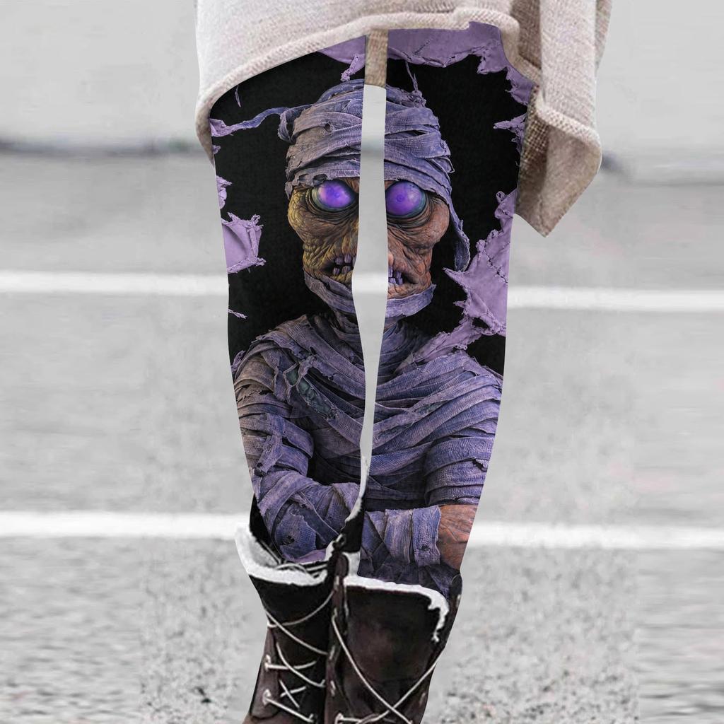 Women's Fashion Halloween Print Stretch Leggings - Casual Pants for Home and Holiday Wear