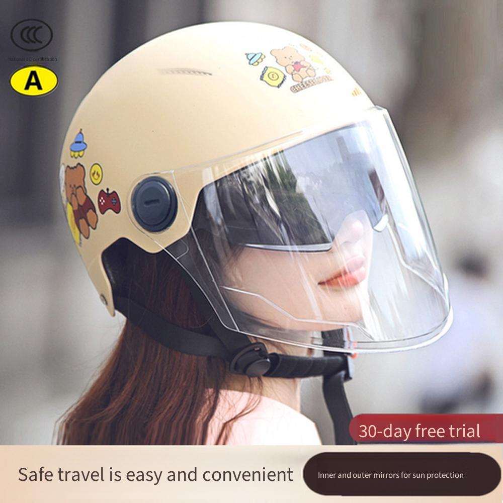 Dual-Visor Half Helmet for Electric Motorcycle Scooter, All-Season Sun Protective Safety Riding Helmet for Men Women