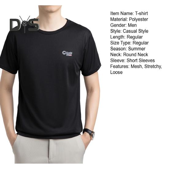 Summer Men T-shirt Mesh Thin Quick-drying Round Neck Short Sleeves O Neck Pure Color Stretchy Sport Daily Wear Top