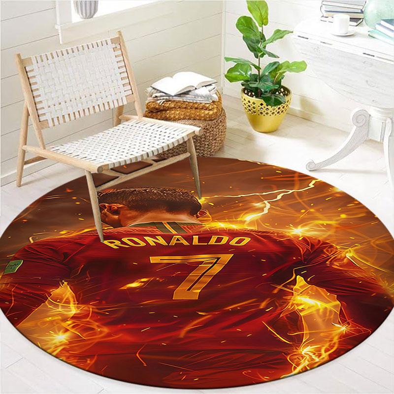 Cristiano Ronaldo Round Area Rug,Carpet Rug for Living Room Bedroom Sofa Playroom Decor,Non-slip Floor Mat