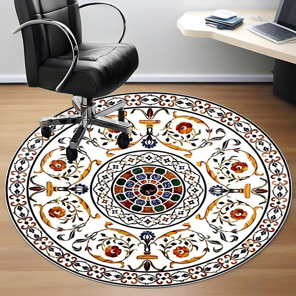 1pc Ornamental Circular Pattern Chair Carpet for Office, Soft, Non-Slip Polyester Mat, Office, Living Room, Bedroom, Durable Polyester Yy251207104