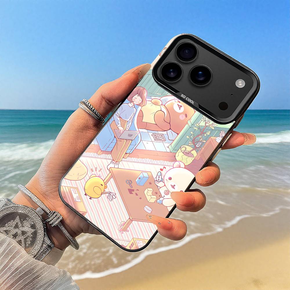 Cartoon Cute Rilakkuma Phone Case Black case for iPhone17,16,15,14,13,12,Pro,Max,Plus,E,SE4,Air,Mini