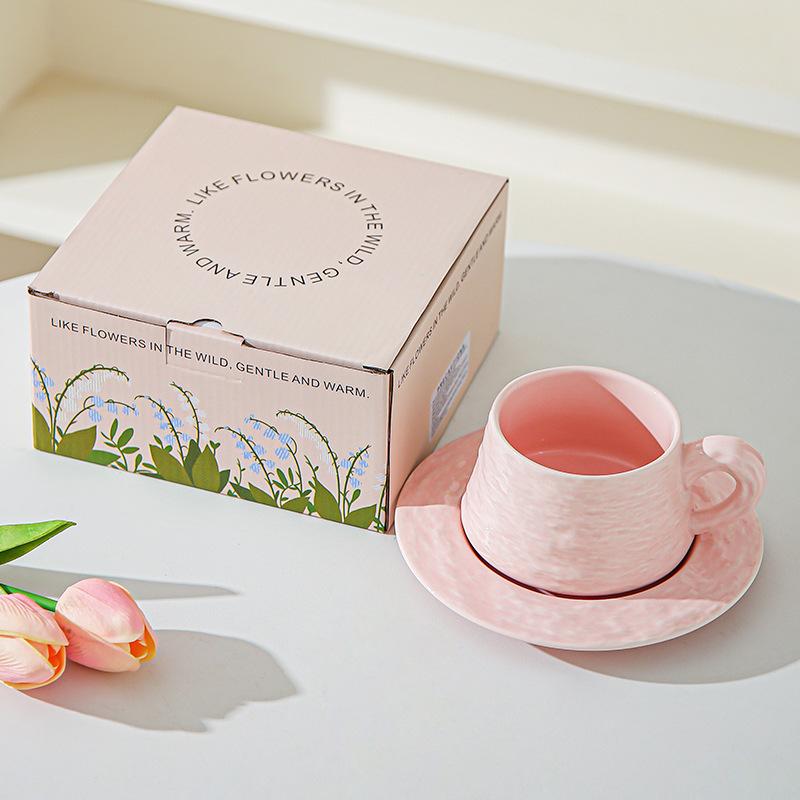 High end Stone patterned Ceramic Coffee Cups and Saucers for Office High Value Light Luxury Coffee Cups for Couples Breakfast Cup Souvenirs