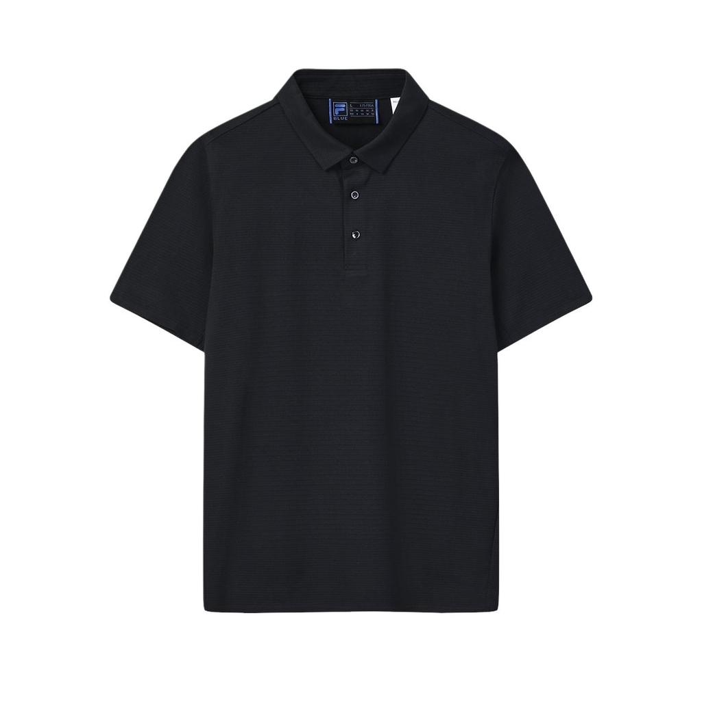 FILA Blue Solid Loose Knit Short Sleeve Polo Shirt Men tops F11M622120F-BK