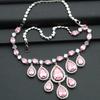 Luxury Water Drop Pink Zircon Necklace for Women Figaro Chain Silver Jewelry for Bridal Wedding Party Gift Option