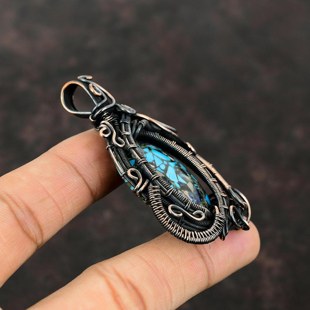 Copper Multi Turquoise Pendant Copper Wire Wrapped Pendant Gemstone Pendant Ethnic Style Pendant Gift For Him Handmade Copper Wire Jewelry