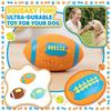 Quietschendes Latex Rugby Hundespielzeug, Interaktiver Hundeball, Weiches Kauspielzeug für kleine und mittelgroße Hunde, Zahnreinigungs Welpenspielzeug, Niedlicher Cartoon Farbe Fußball