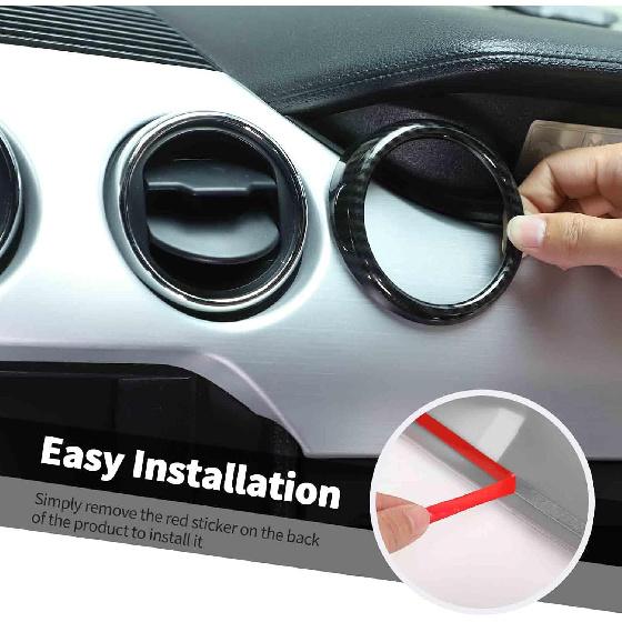 Jimen Compatible with Ford Mustang 2015-2023, 3PCS Center Console Dash AC Vent Cover Trim Ring (Carbon Fiber)