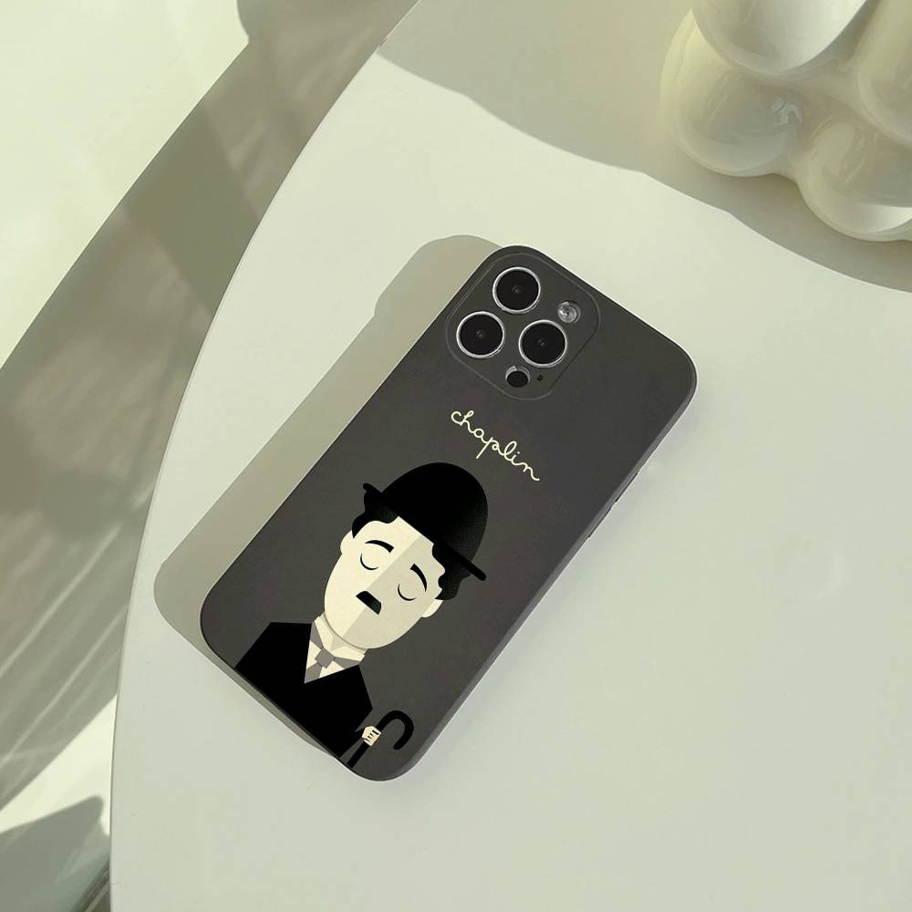 C-Charlie Chaplin Phone Case For iPhone 17,16,15,14,13,12,11 Pro Max, Lightweight and practical Soft Black Cover