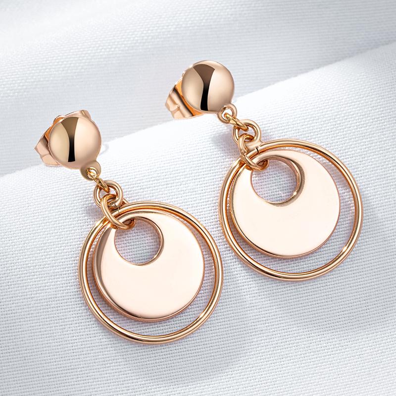 Wbmqda Einzigartige Glänzende Doppelte Creolen Ohrstecker für Damen 585 Roségold Farbe Party Feiner Täglicher Schmuck Vintage Accessoires
