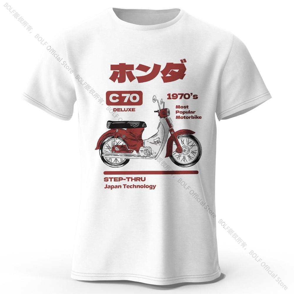 Japanischer Retro Motorrad Print 100% Baumwoll T-Shirt, Weich & Atmungsaktiv Rundhals Kurzarm T-Shirt Unisex Vintage-Stil Einteilig