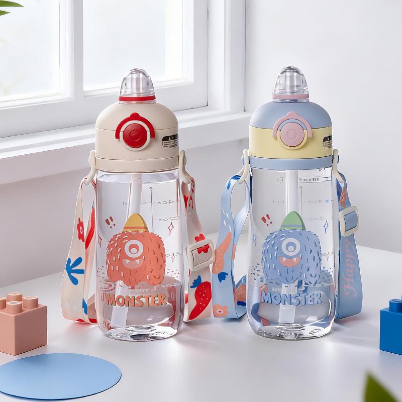 Water Bottle Children's Cute Cartoon Water Cup Tritan Food Grade High Value Double Drink Student Travel Straw Portable Kettle