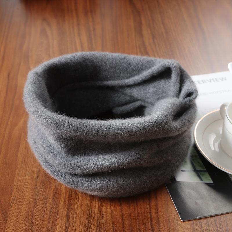 100% Pure Wool Solid Outdoor Windproof Ring Scarf Women Thick Winter Warm Scarves Head Neck Wraps Neckerchief Mask