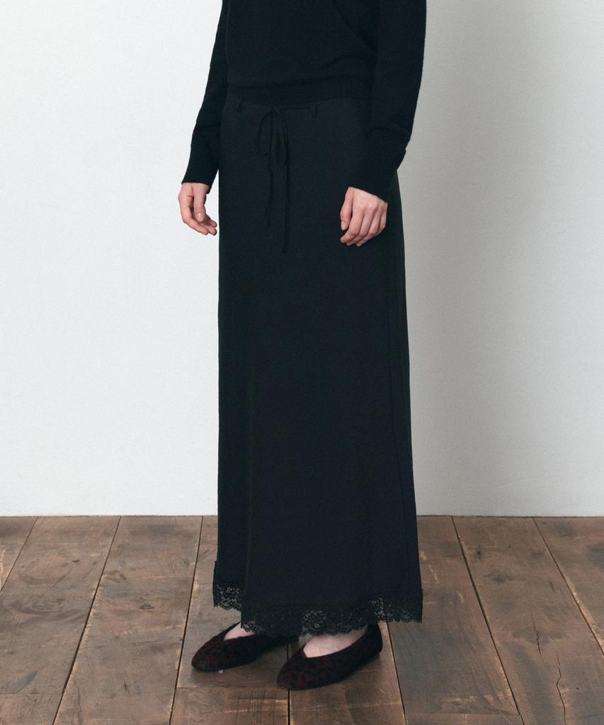 Siyajyu Sist9059 Lace Silky Long Skirt_Black