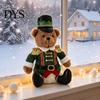 Winter Holiday Fireplace Decoration Christmas Soldier Bear Nutcracker Plush Figurine, Red Green Uniform Sitting Decor Doll for Home, Soft Stuffed