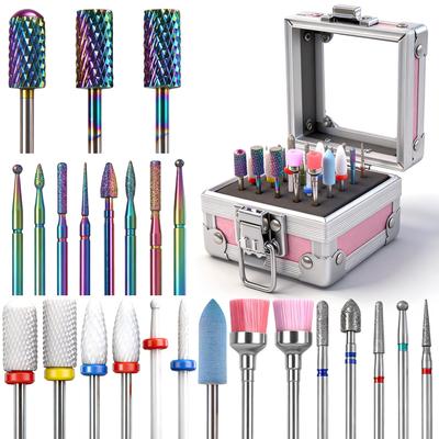SPEEDWOX Nail Drill Bit Set of 25 Shank with Storage Multifunctional for Gel Suitable for Care and Electric Nail (Diamond/Ceramic/Carbide/Silicone)