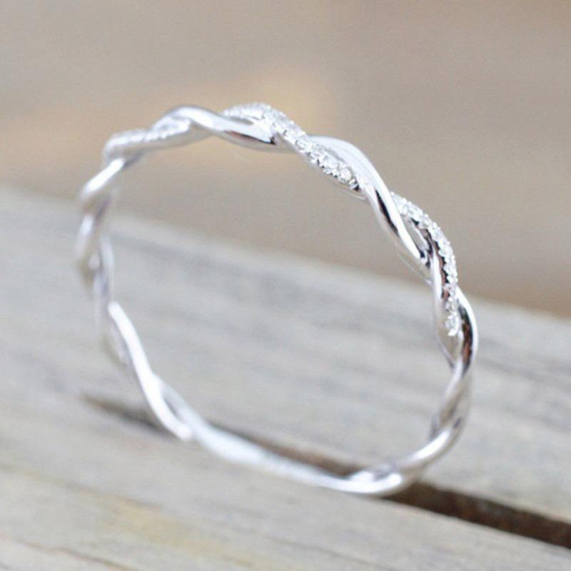 Zhenrong twisted rope ring 18k gold plated micro-paved zirconia ring