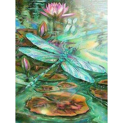 Pittura Diamante 5D Completa Fai da Te Libellula Loto Ricamo Diamante Posa Completa Punto Croce Decorazione Casa Regalo Fatto a Mano
