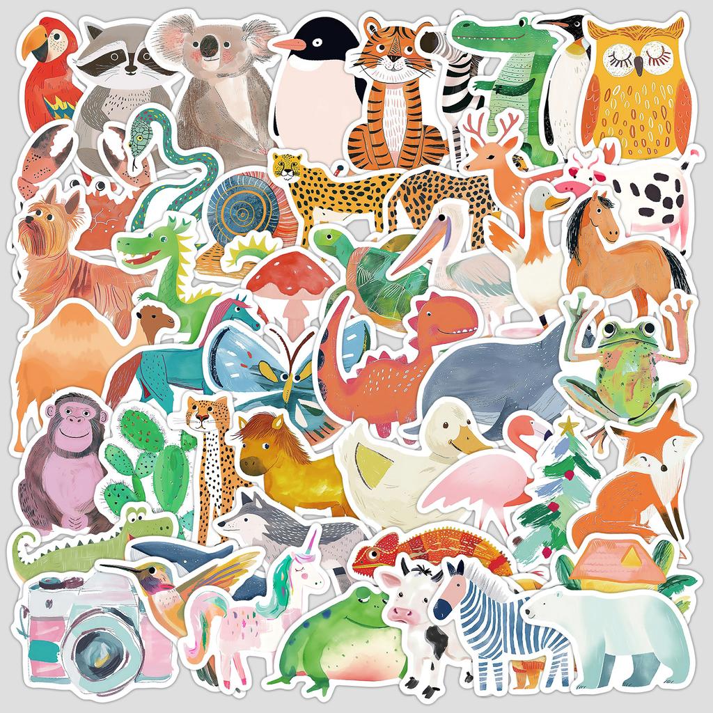 50 Cute Style Children's Hand-drawn Animals Graffiti Stickers Creative Cartoon Stickers Mobile Phone Computer Decoration Stickers