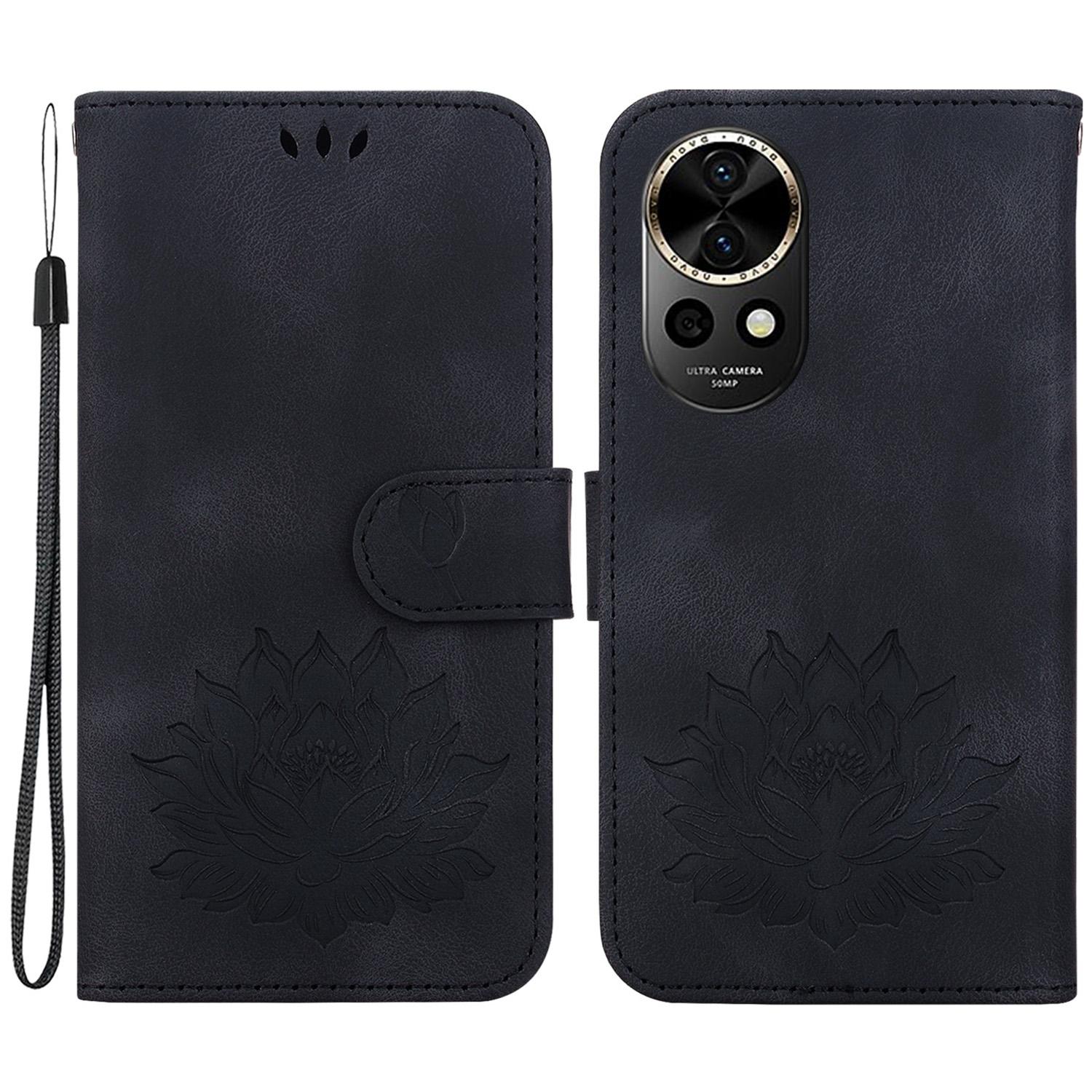 

Чехол-книжка для телефона Huawei nova 12 5G с кожаной подставкой и отделением для карт, с отпечатком лотоса B