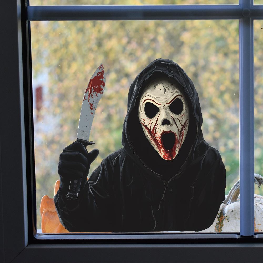 Halloween Horror Mask Male Balcony Glass Window Decoration Anti-static Window Stickers Without Glue