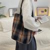 Vintage Plaid Woolen Tote Bag In Yellow Check And Brown Check With Spacious Design For Daily Use