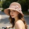 Women Sun Hat, Small Brim Straw Fisherman Hat, with Bow Decor Sun Protection UV Block Hat for Summer Outdoor Travel