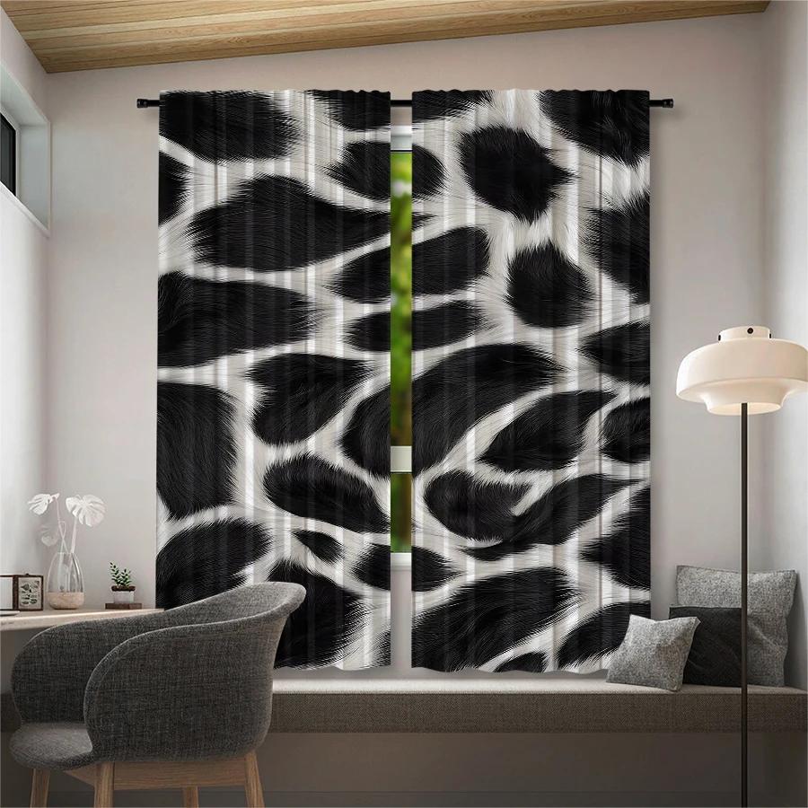 Set Of 2 Black White Leopard Print Curtains Pole Bag Christmas Decorations Home Room Curtain Made Polyester