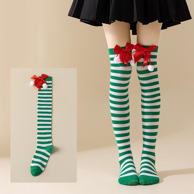 Women Over Knee Socks Christmas Diagonal Striped Christmas Thigh High Stockings Knee High Socks