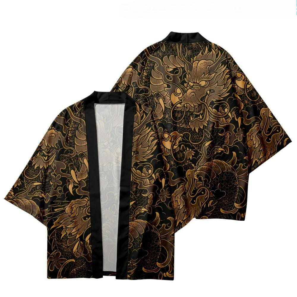 Japanese-style Kimono Cloak, Chinese Dragon Cardigan, Taoist Robe, Feather-woven Loose Three-quarter Sleeves, 3D Digital Printing