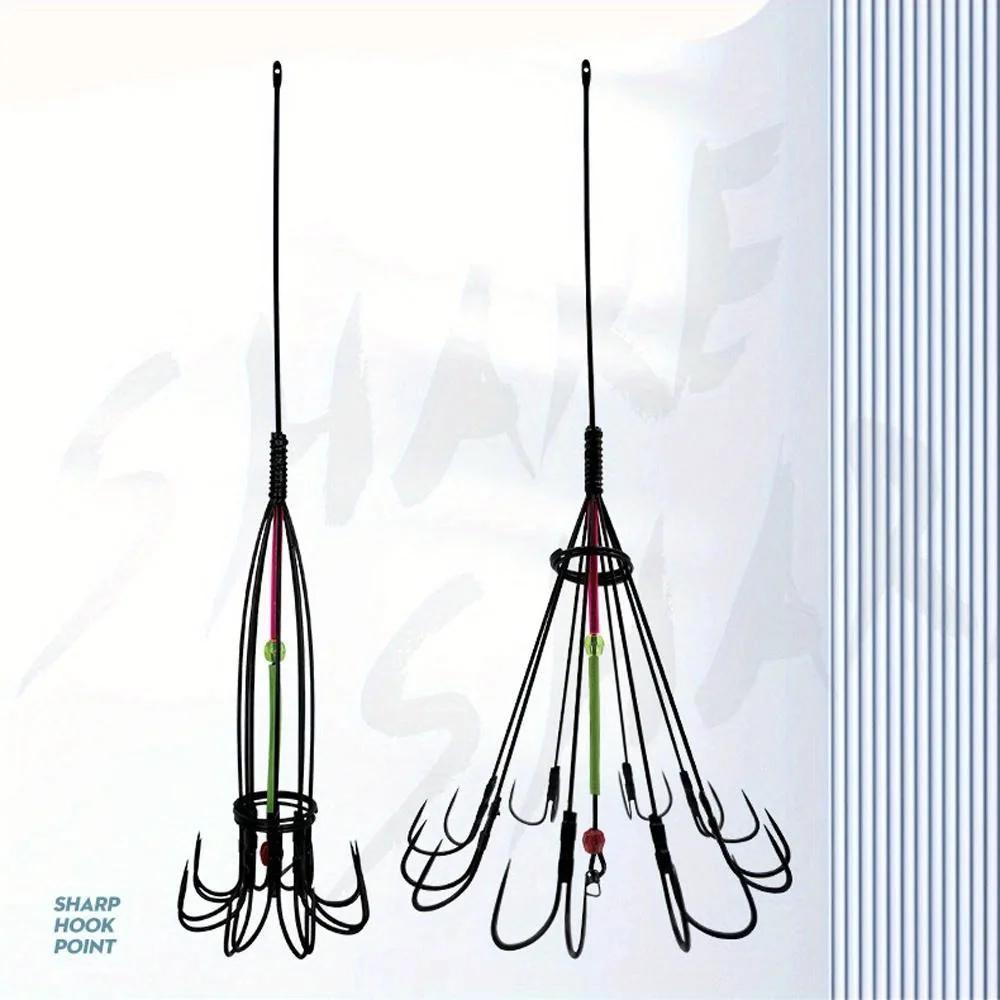 16 Claw Hooks Fishing Gear Supplies with Bait Cage Eight Luminous Squid Anti Hanging Hook for Fish Feeder Bottom Facing Anchor